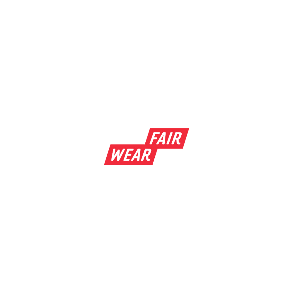 Certificeringen FairWears logo i original rød-hvid version. 1000x1000 pixels