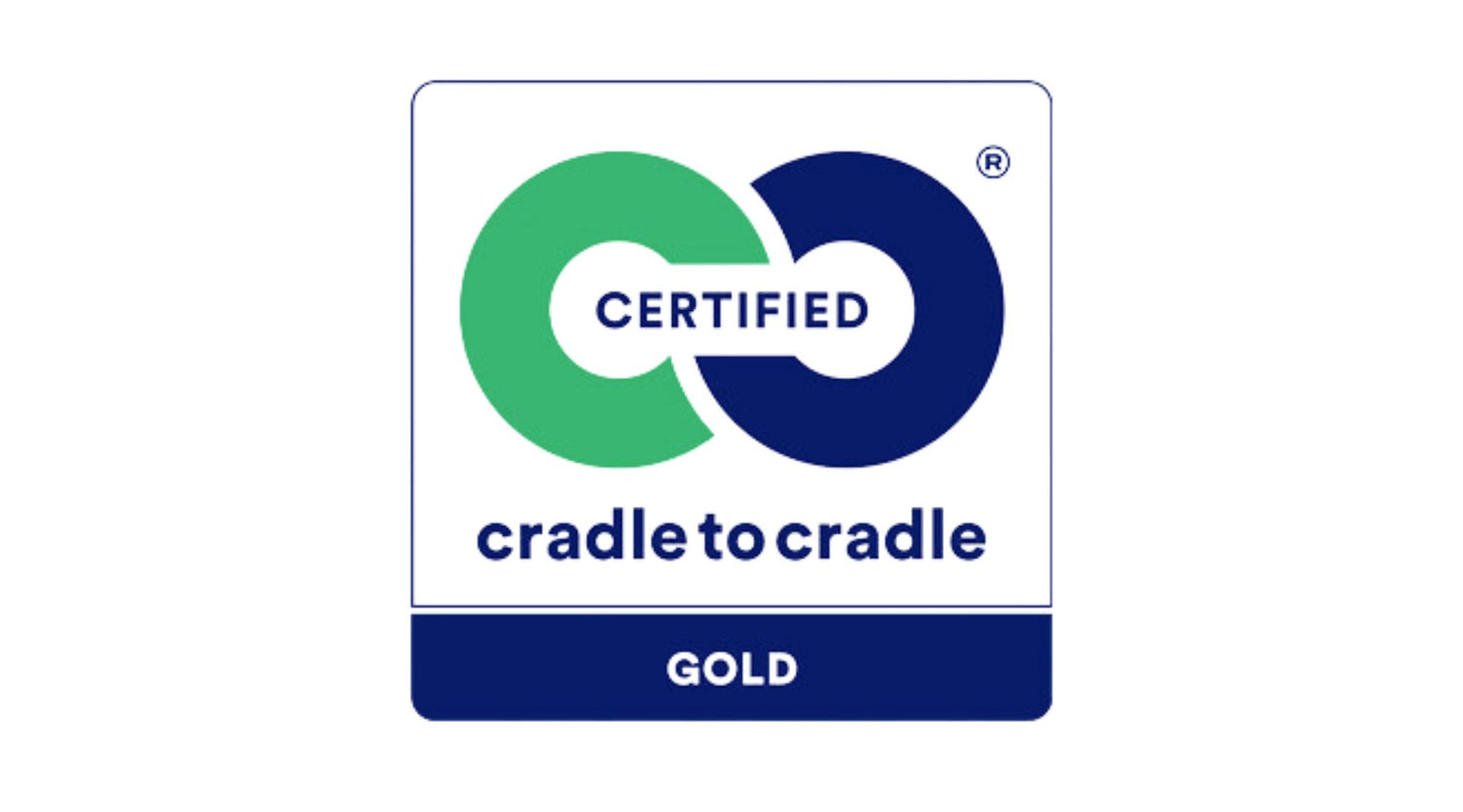 cradle to cradle certifikat i grøn og blå farver 